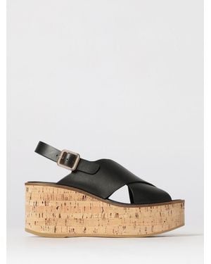 Paloma Barceló Leather Wedge Sandals - Black