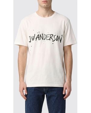JW Anderson Crewneck Cotton T-Shirt With Printed Logo And Dropped Shoulders - Natural