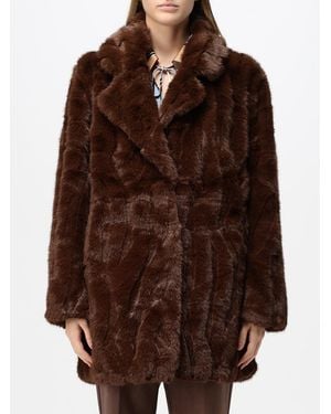 Joseph Ribkoff Knee-Length Faux Fur Coat With Lapel Collar - Brown