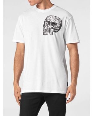 Philipp Plein Cotton T-Shirt With Skull Print And Hexagon Logo - White