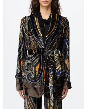 Etro Kurzer Samt-Blazer Im Roben-Stil Mit Ethno-Muster Und Gürtel - Schwarz