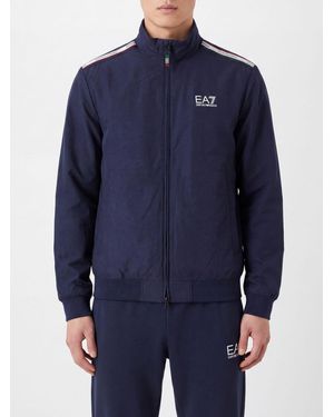 EA7 Sudadera Con Cremallera De Tejido Técnico Con Cuello Alto Y Bandas Laterales - Azul