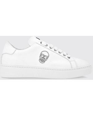 Philipp Plein Skull Print Smooth Leather Low-Top Sneakers - White