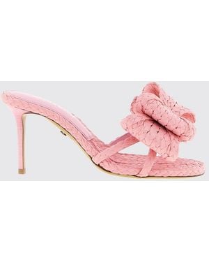 Mach & Mach Le Cadeau Bow Braided Raffia Mules - Pink