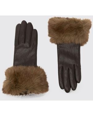 Apparis Faux Leather Gloves With Faux Fur Details - Brown