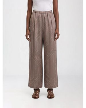 Alysi Straight-Leg Silk Pants With Graphic Print And High Waist - Brown