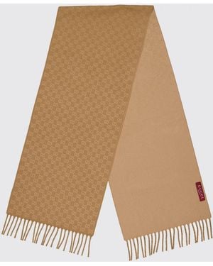 Gucci Wool And Cashmere Gg Pattern Scarf - White