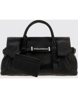 DSquared² Flared Leather Handbag With Double Handle And Inner Pouch - Black