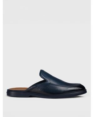 Doucal's Grained Leather Mules - Blue