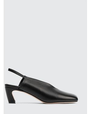 Poeve Porto Leather Slingback Court Shoes - Black