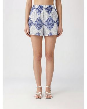 Twinset Floral Raffia And Cotton Shorts - Blue