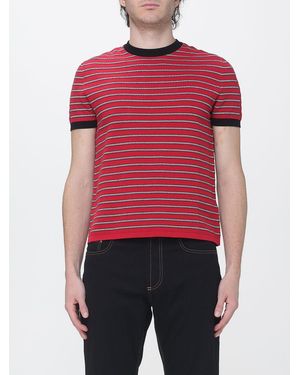 Versace Jersey De Rayas De Manga Corta En Mezcla De Algodón Con Cuello Redondo - Rojo