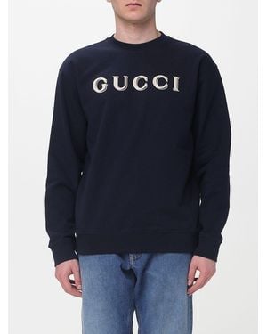 Gucci Sudadera De Cuello Redondo De Algodón Con Logo - Azul