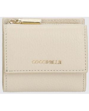 Coccinelle Grained Leather Metallic Soft Wallet - Natural