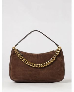 Twinset Liliane Suede Shoulder Bag With Metal Mesh Details - Brown