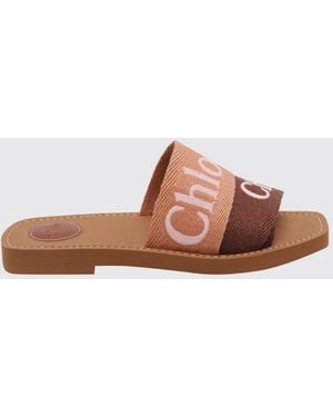 Chloé ChloÉ Woody Canvas Slide Sandals With Embroidered Logo - Pink