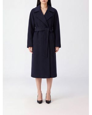 Soeur Wool Blend Long Robe Coat With Belt - Blue