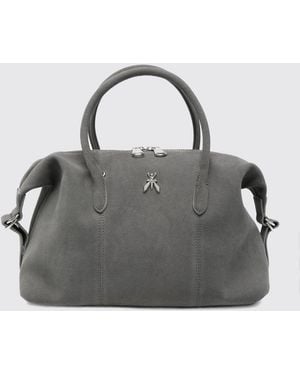 Patrizia Pepe Suede Calfskin Handbag With Double Handle And Fly Logo - Grey