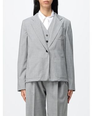 MEIMEIJ Blazer Corto De Mezcla De Lana Con Solapas Y Bolsillos De Parche - Gris