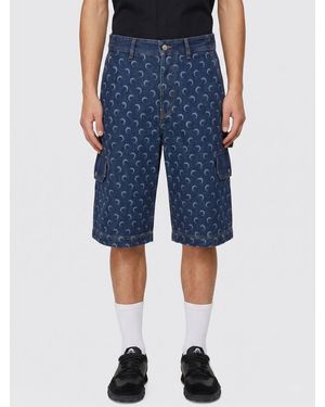 Marine Serre Monogram Print Denim Bermuda Shorts - Blue
