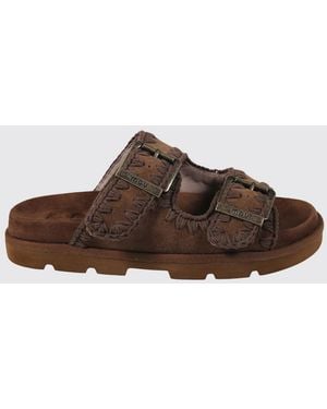 Mou Low Bio Suede Flat Sandals With Double Strap - Brown