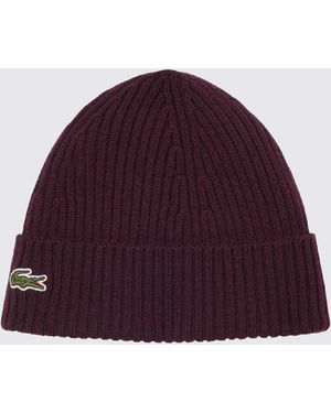 Lacoste Gerippte Beanie-Mütze Aus Reiner Wolle Mit Umschlag Und Gesticktem Logo - Rot