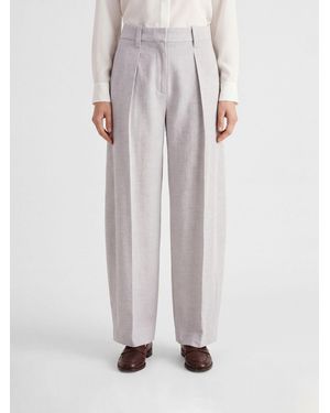 Brunello Cucinelli Tailored Wide-Leg Wool And Cashmere Trousers With Monili - White