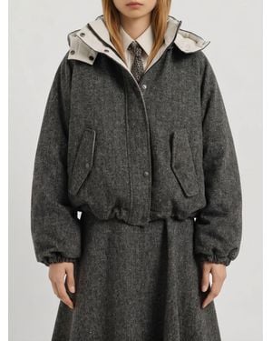 Brunello Cucinelli Relaxed Fit Padded Wool-Blend Bomber Jacket With Hood - Grey