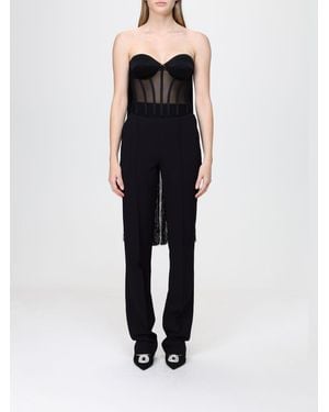 Elisabetta Franchi Tulle Corset Top With Fringes - Black
