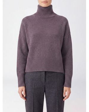Kujten 100% Cashmere Turtleneck Jumper With Long Sleeves And Ribbed Trims - Purple