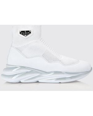 Philipp Plein High-Top Slip-On Knit Sneakers - White