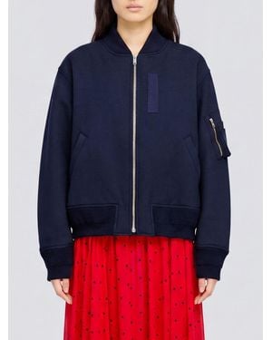 Semicouture Wool Blend Bomber Jacket With Elasticated Collar - Blue