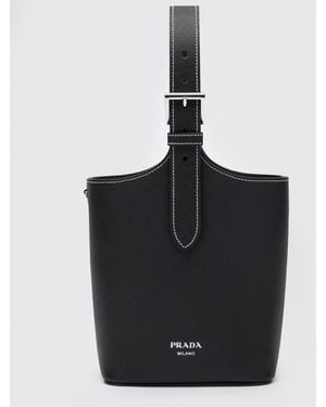 Prada Saffiano Leather Bucket Bag - Black