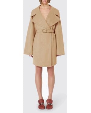Sportmax Virgin Wool Coat With Belt - Natural