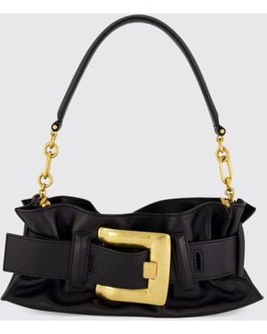 Balmain Anthem Ruched Smooth Leather Shoulder Bag With Logo Buckle - White
