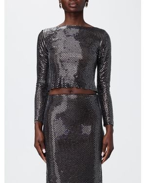 Self-Portrait Jersey Top With Rhinestones - Black