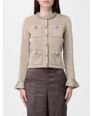 Self-Portrait Lurex Cardigan With Crystals - Natural