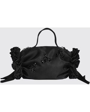 Simone Rocha Double Ribbon Nylon Handbag With Crystals And Bow - Black
