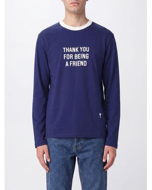 Ami Paris Long-Sleeved Cotton T-Shirt With Graphic Print - Blue