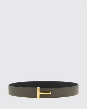 Tom Ford T Icon Reversible Hammered Leather Belt With Monogram Buckle - White