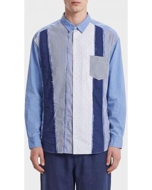Comme des Garçons Comme Des Gar&Ccedil	Ons Cotton Shirt With Patchwork Pattern And French Collar - Blue