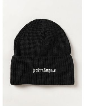 Palm Angels Ribbed Polyester Beanie Hat With Cuffed Hem And Logo - Black