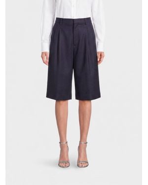 Tagliatore High-Waisted Virgin Wool Tailored Bermuda Shorts - Blue