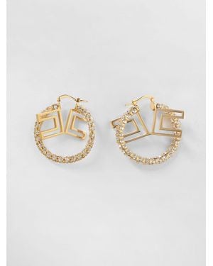 Elisabetta Franchi Brass Earrings With Set Rhinestones - White