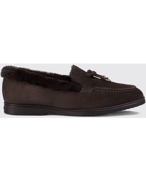Doucal's Suede Loafers With Shearling Lining - White
