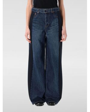 Sacai Wide Leg Denim Panel Jeans - Blue