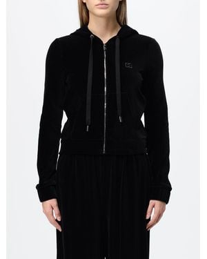 Dolce & Gabbana Dolce &Amp Gabbana Sudadera De Terciopelo Con Capucha, Cremallera Y Logo Bordado Para Un Look Deportivo - Negro