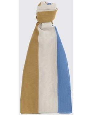Saint Laurent Striped Cotton Blend Scarf With Ysl Monogram - White
