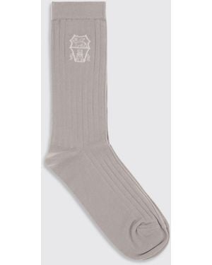 Brunello Cucinelli Ribbed Cotton Socks With Logo - White