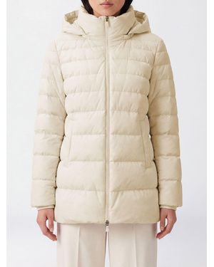 Herno Knee-Length Quilted Nylon Down Jacket With Removable Hood - Natural
